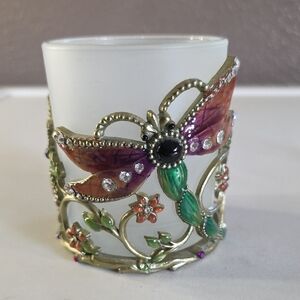 Decorative Dragonfly Candle Holder With Frosted Glass Votive And Jeweled Accents